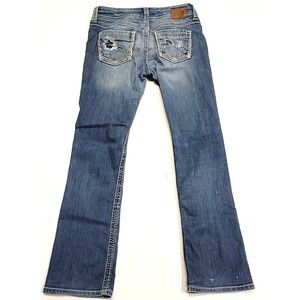 BKE Culture Boot Cut Distressed Whiskered Blue Denim Jeans Women's 29R 29x31 1/2